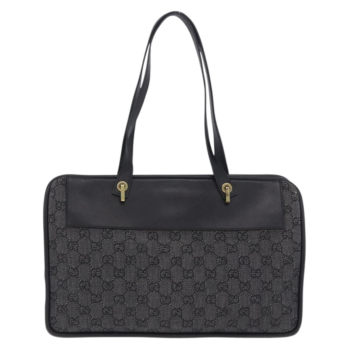 GUCCI GG Canvas Tote Bag Black Gold 92730 Auth 203446V