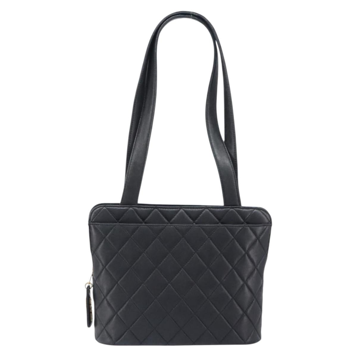 CHANEL Matelasse Tote Bag Lamb Skin Black Gold CC Auth 203447V