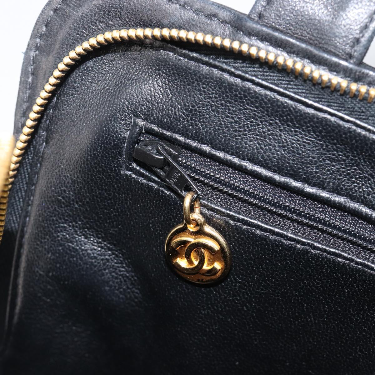 CHANEL Matelasse Tote Bag Lamb Skin Black Gold CC Auth 203447V