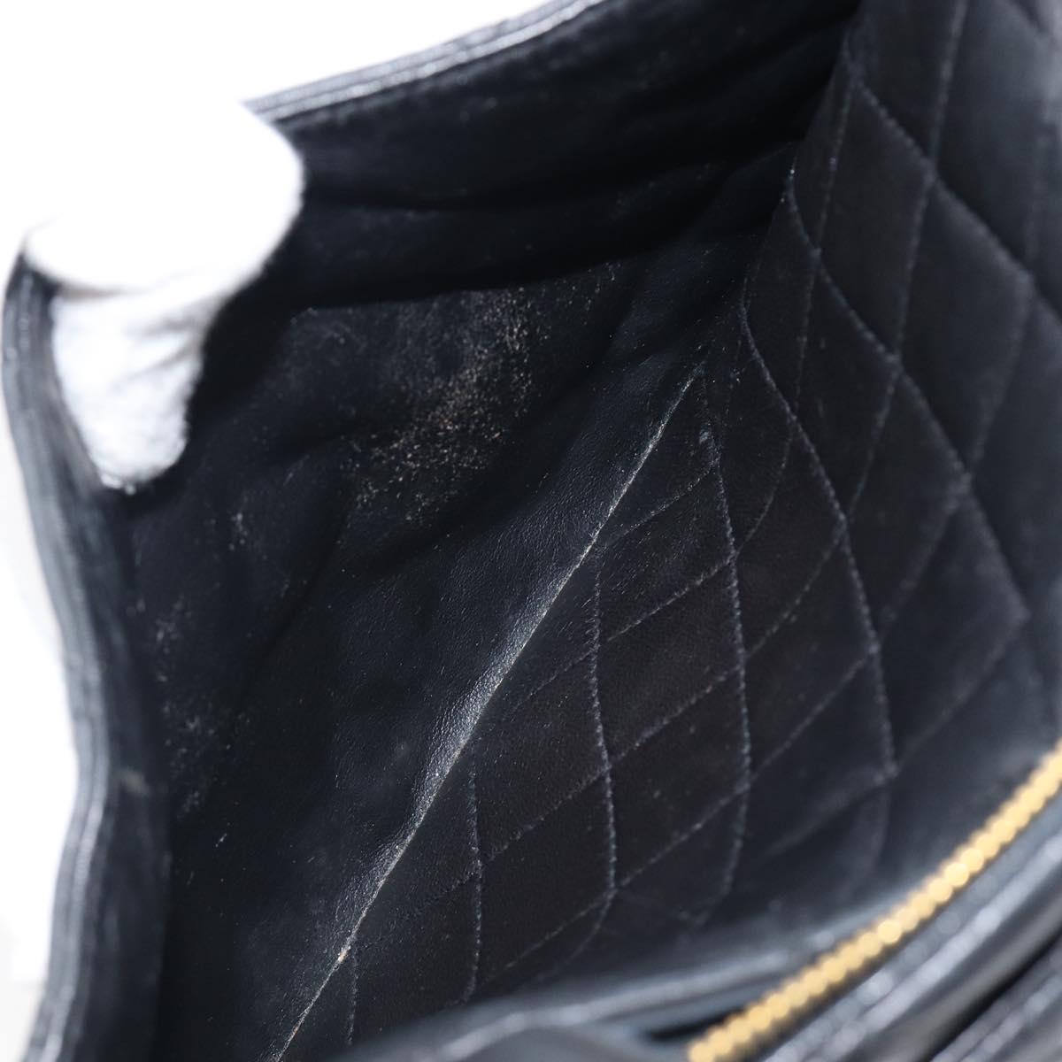 CHANEL Matelasse Tote Bag Lamb Skin Black Gold CC Auth 203447V