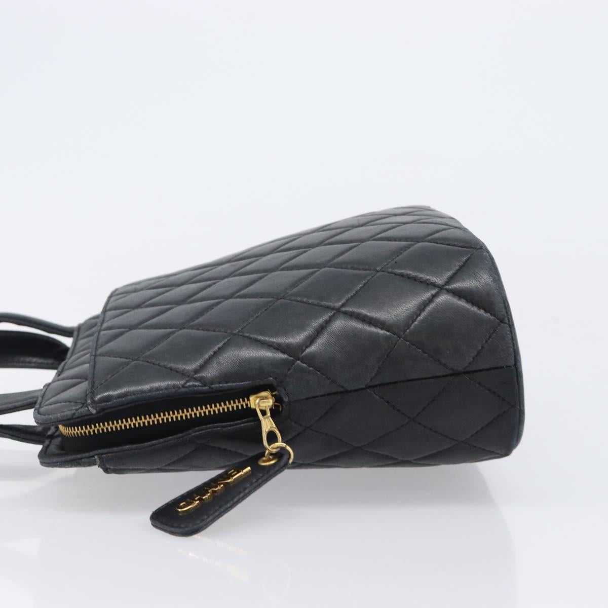 CHANEL Matelasse Tote Bag Lamb Skin Black Gold CC Auth 203447V