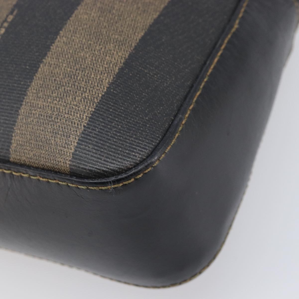 FENDI Pecan Canvas Hand Bag PVC Brown Black Auth 203448