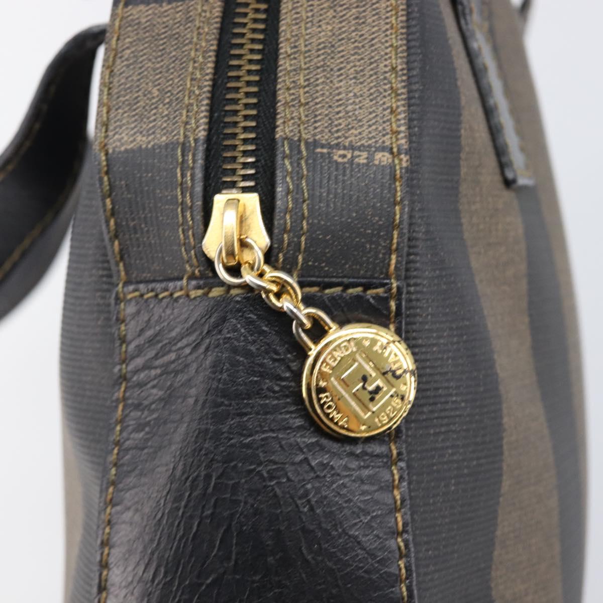 FENDI Pecan Canvas Hand Bag PVC Brown Black Auth 203448