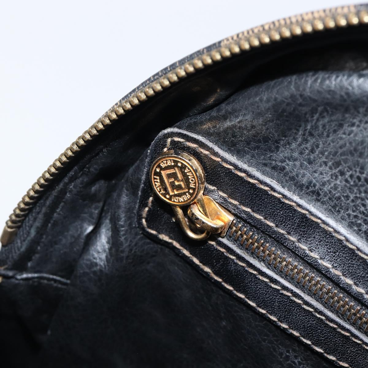 FENDI Pecan Canvas Hand Bag PVC Brown Black Auth 203448