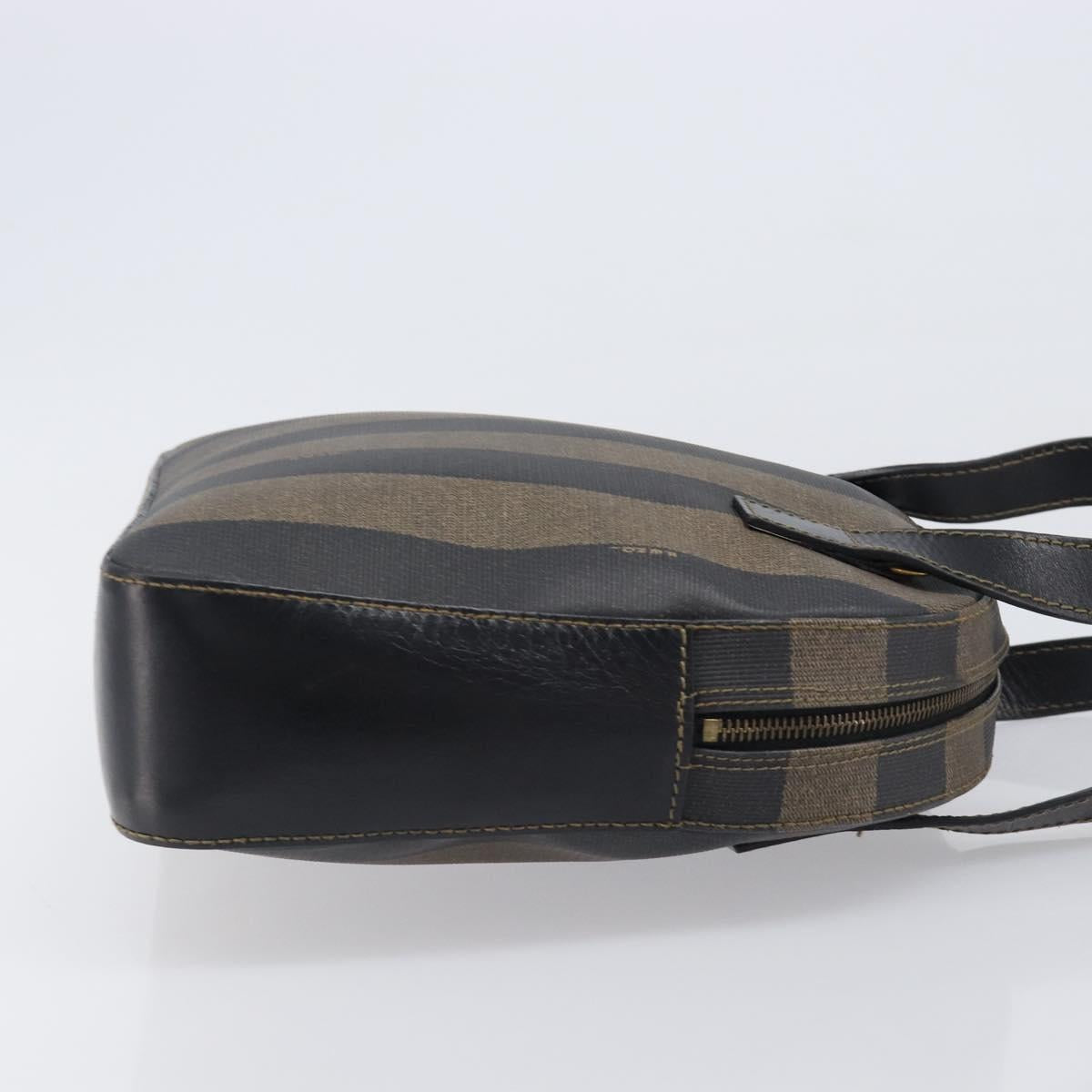 FENDI Pecan Canvas Hand Bag PVC Brown Black Auth 203448