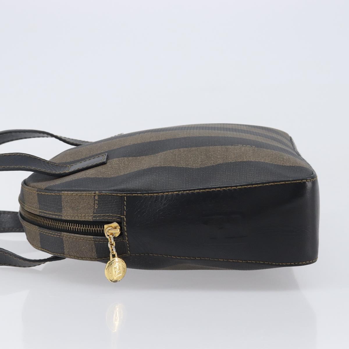 FENDI Pecan Canvas Hand Bag PVC Brown Black Auth 203448