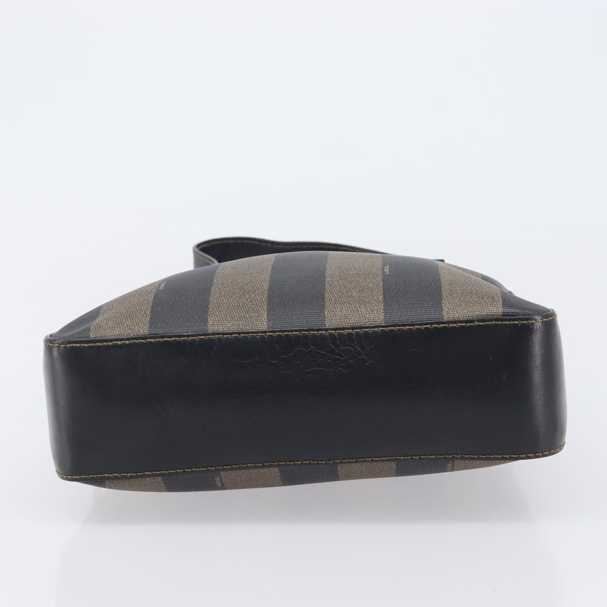 FENDI Pecan Canvas Hand Bag PVC Brown Black Auth 203448