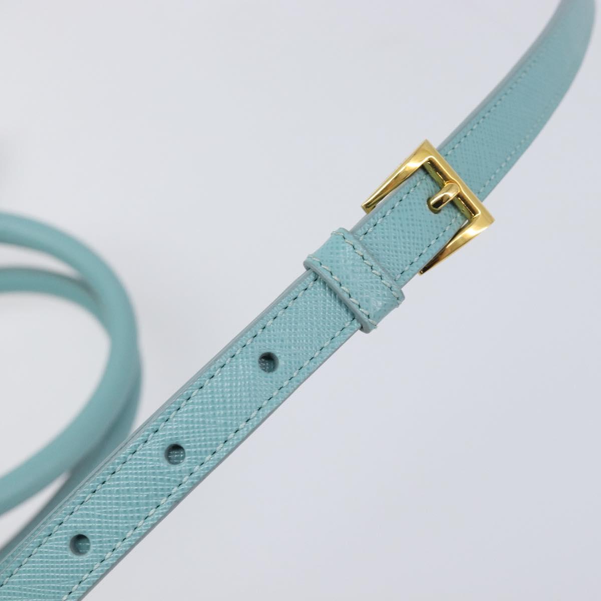 PRADA Boston Bag Saffiano leather 2way Light Blue Gold Auth 203450M