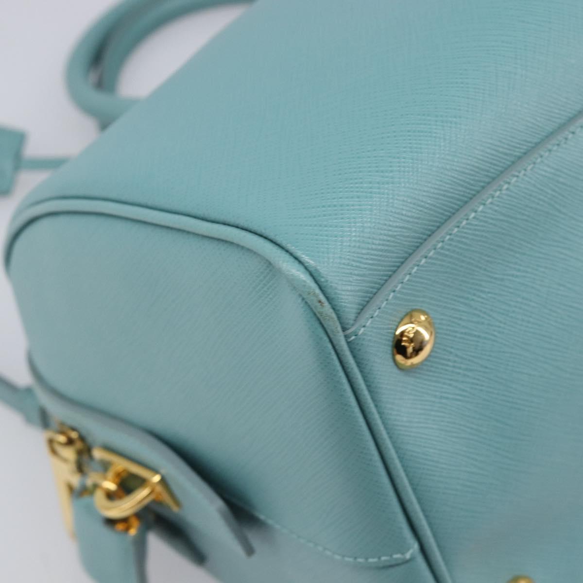 PRADA Boston Bag Saffiano leather 2way Light Blue Gold Auth 203450M