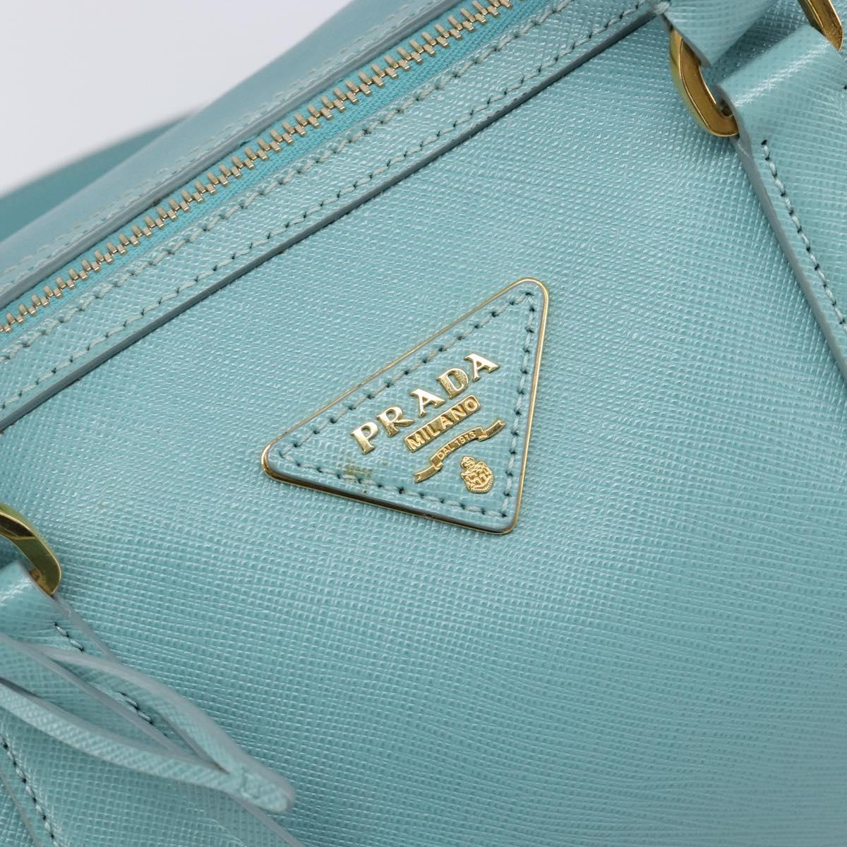 PRADA Boston Bag Saffiano leather 2way Light Blue Gold Auth 203450M