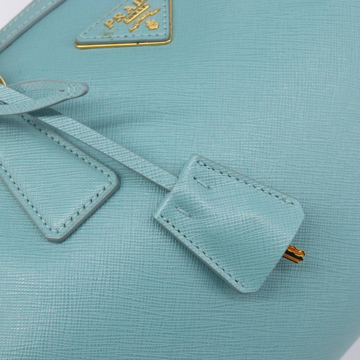 PRADA Boston Bag Saffiano leather 2way Light Blue Gold Auth 203450M