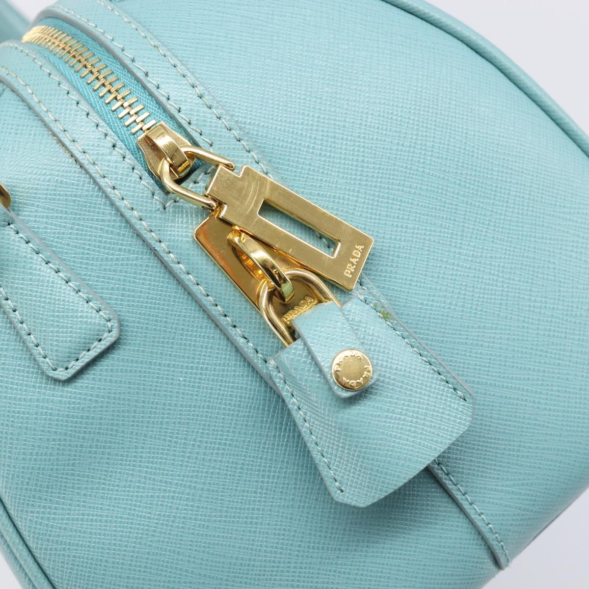 PRADA Boston Bag Saffiano leather 2way Light Blue Gold Auth 203450M