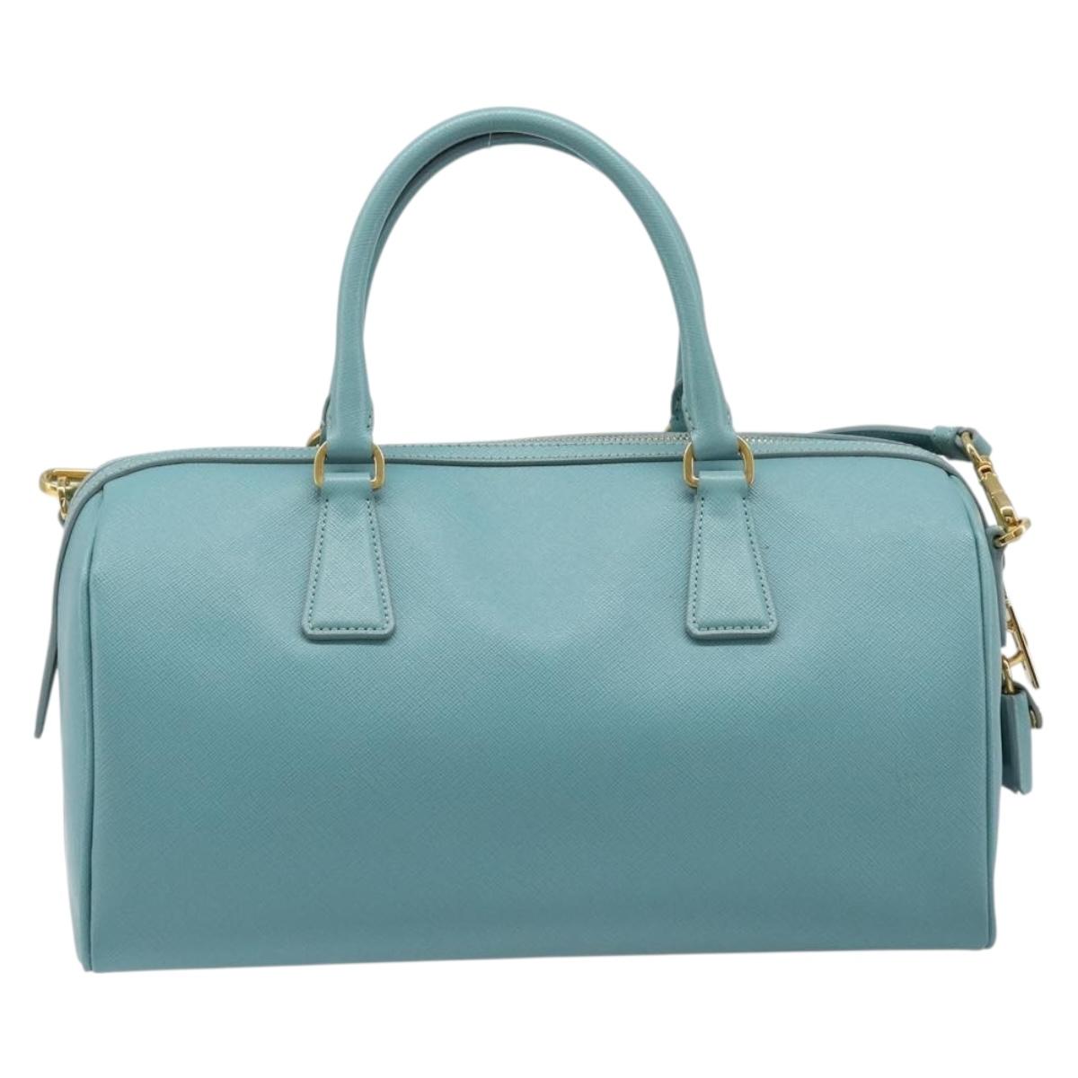 PRADA Boston Bag Saffiano leather 2way Light Blue Gold Auth 203450M
