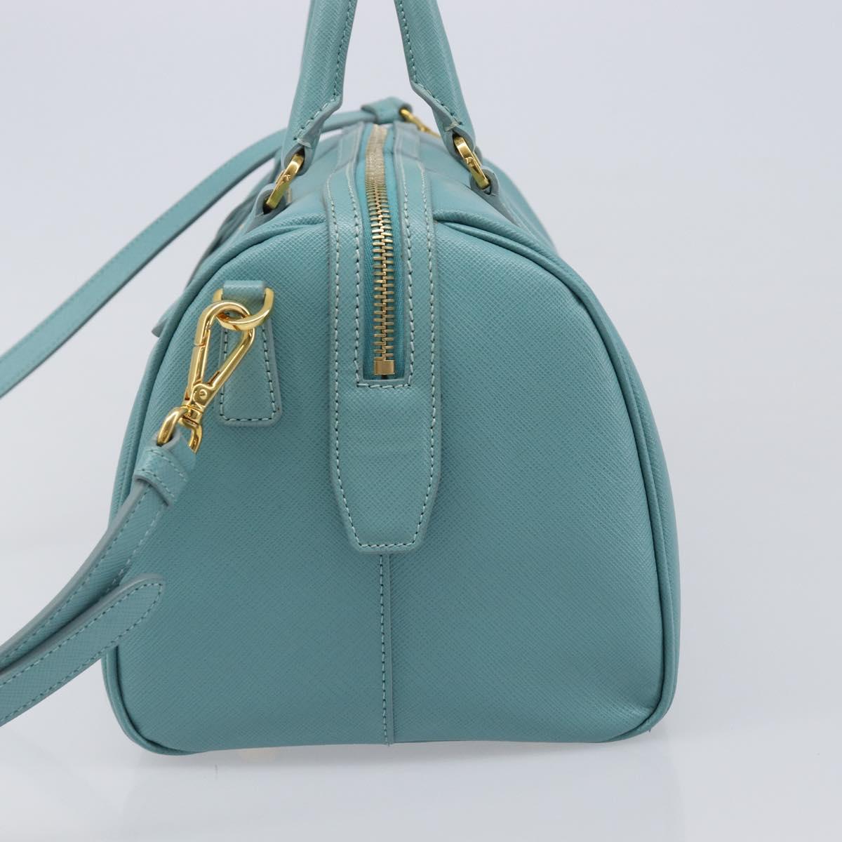 PRADA Boston Bag Saffiano leather 2way Light Blue Gold Auth 203450M
