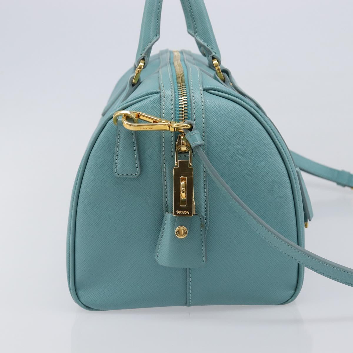 PRADA Boston Bag Saffiano leather 2way Light Blue Gold Auth 203450M