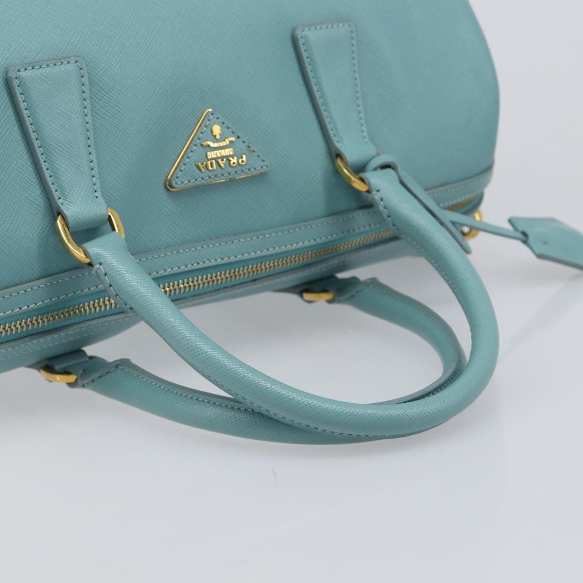 PRADA Boston Bag Saffiano leather 2way Light Blue Gold Auth 203450M