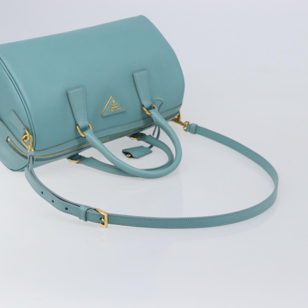 PRADA Boston Bag Saffiano leather 2way Light Blue Gold Auth 203450M