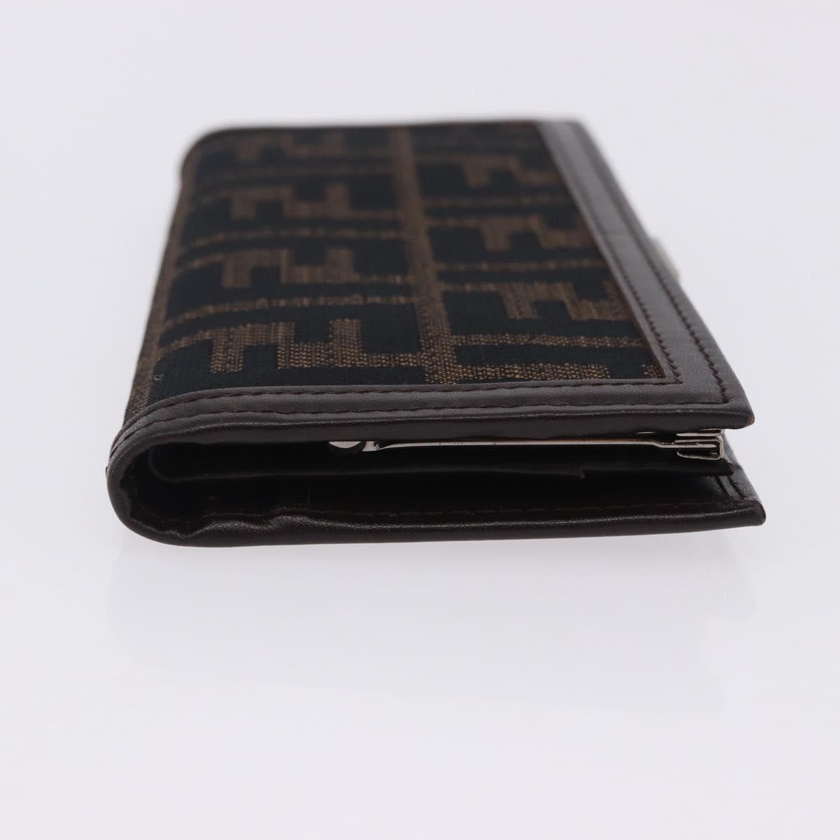 FENDI Zucca Canvas Long Wallet Black Brown Auth 203453V