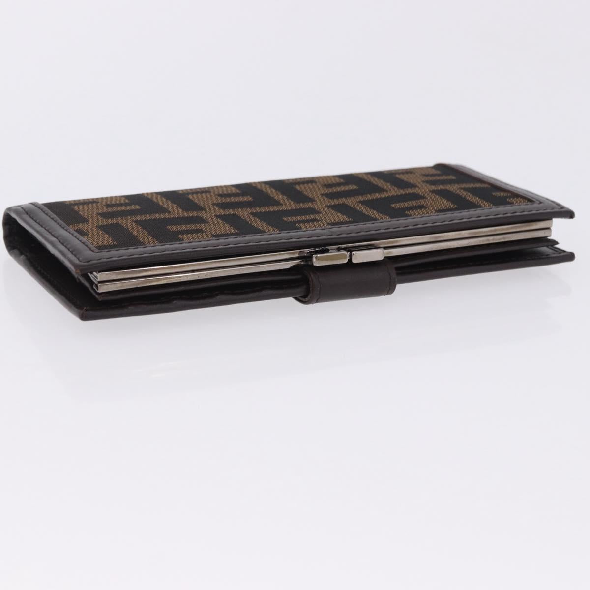 FENDI Zucca Canvas Long Wallet Black Brown Auth 203453V