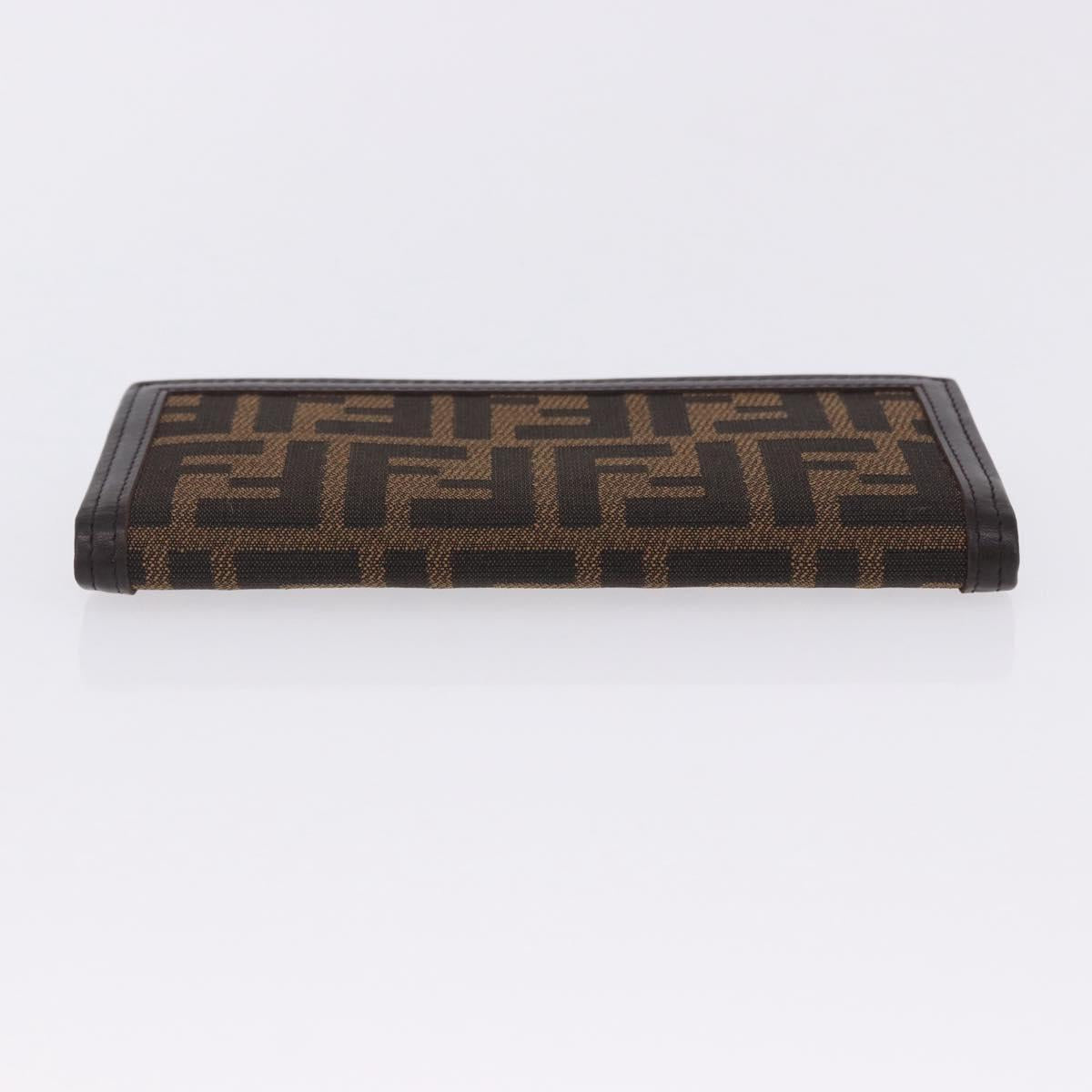 FENDI Zucca Canvas Long Wallet Black Brown Auth 203453V