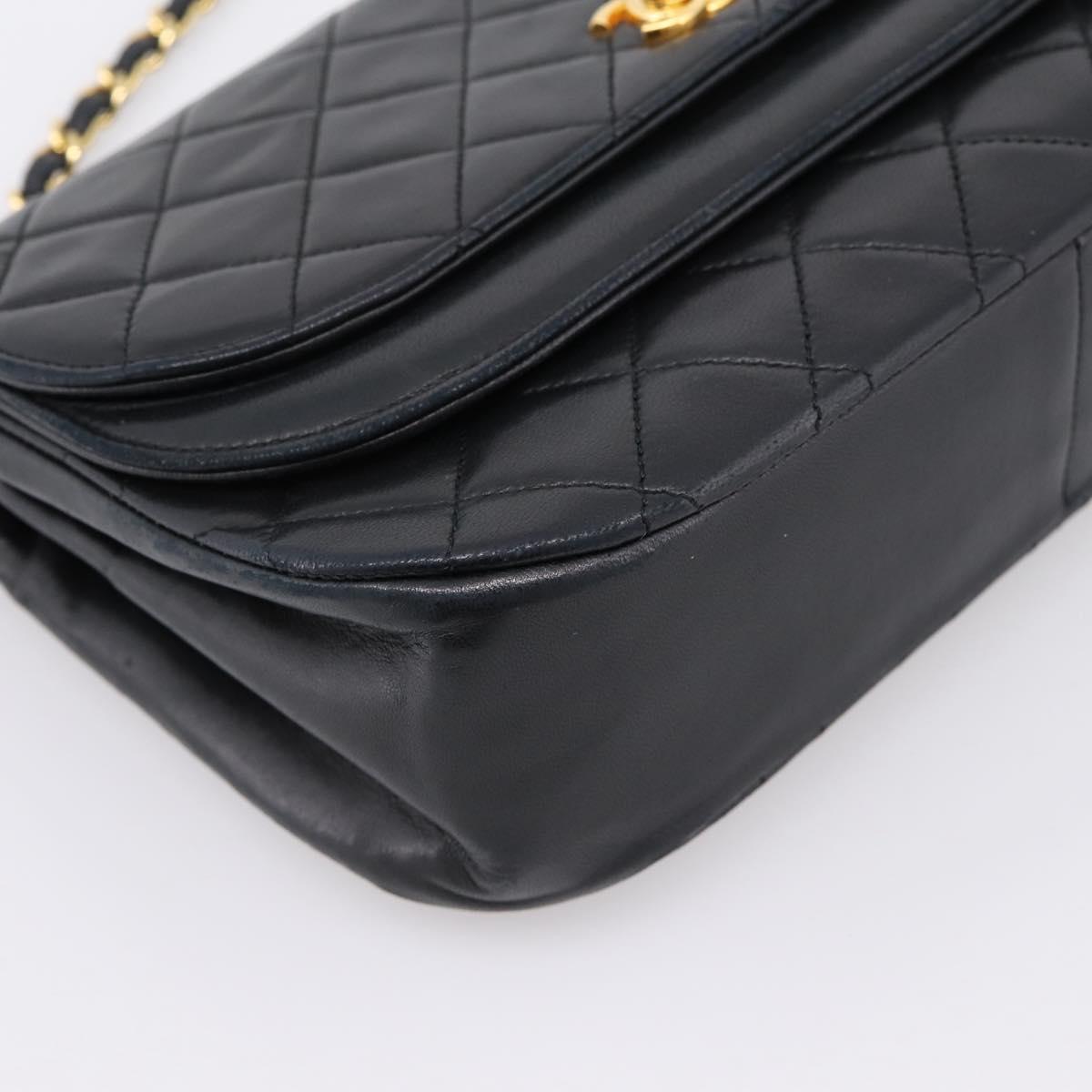 CHANEL Matelasse Chain Shoulder Bag Lamb Skin Black Gold CC Auth 203454V