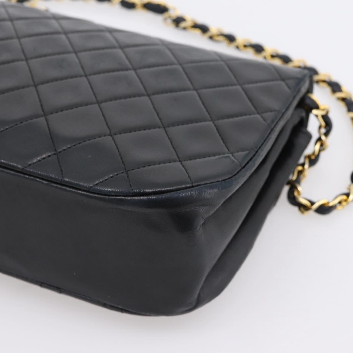 CHANEL Matelasse Chain Shoulder Bag Lamb Skin Black Gold CC Auth 203454V