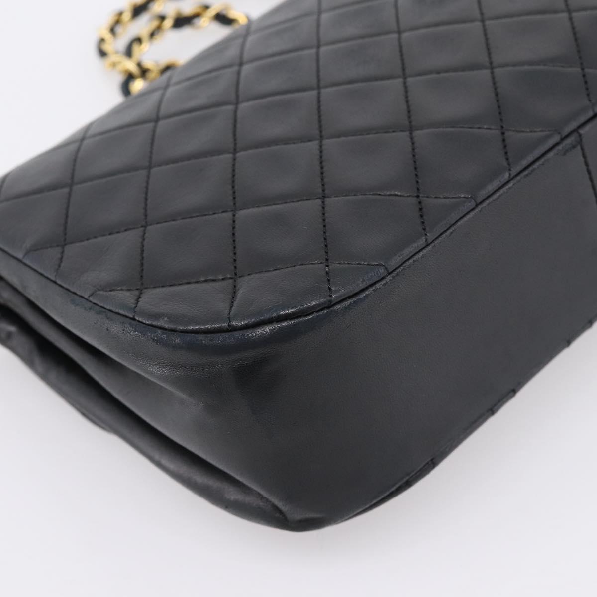 CHANEL Matelasse Chain Shoulder Bag Lamb Skin Black Gold CC Auth 203454V