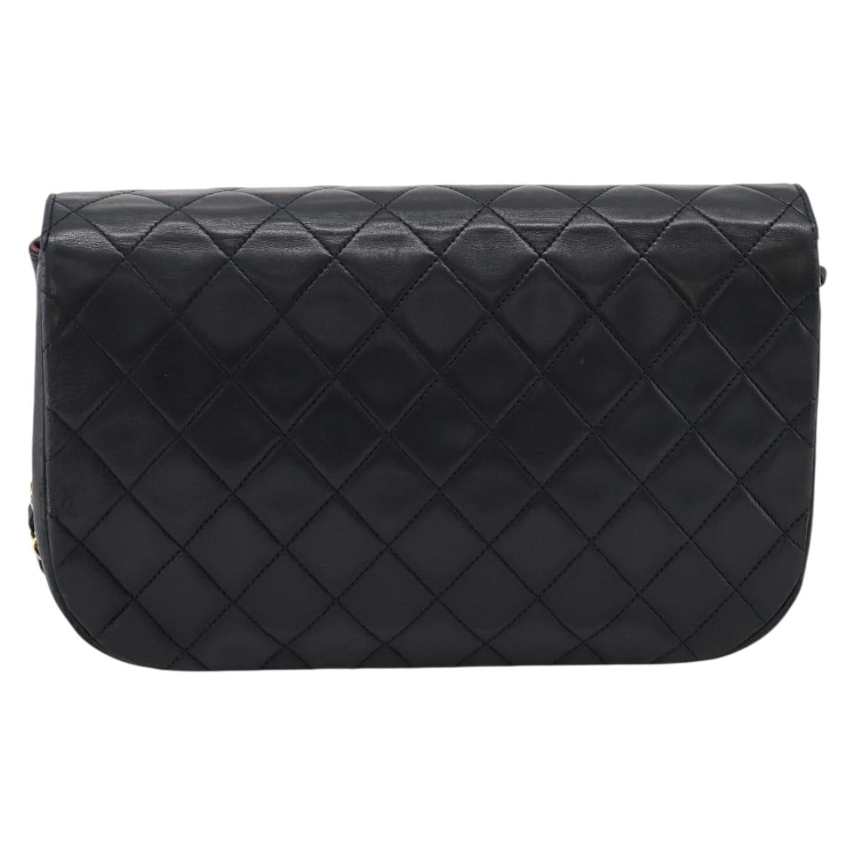 CHANEL Matelasse Chain Shoulder Bag Lamb Skin Black Gold CC Auth 203454V