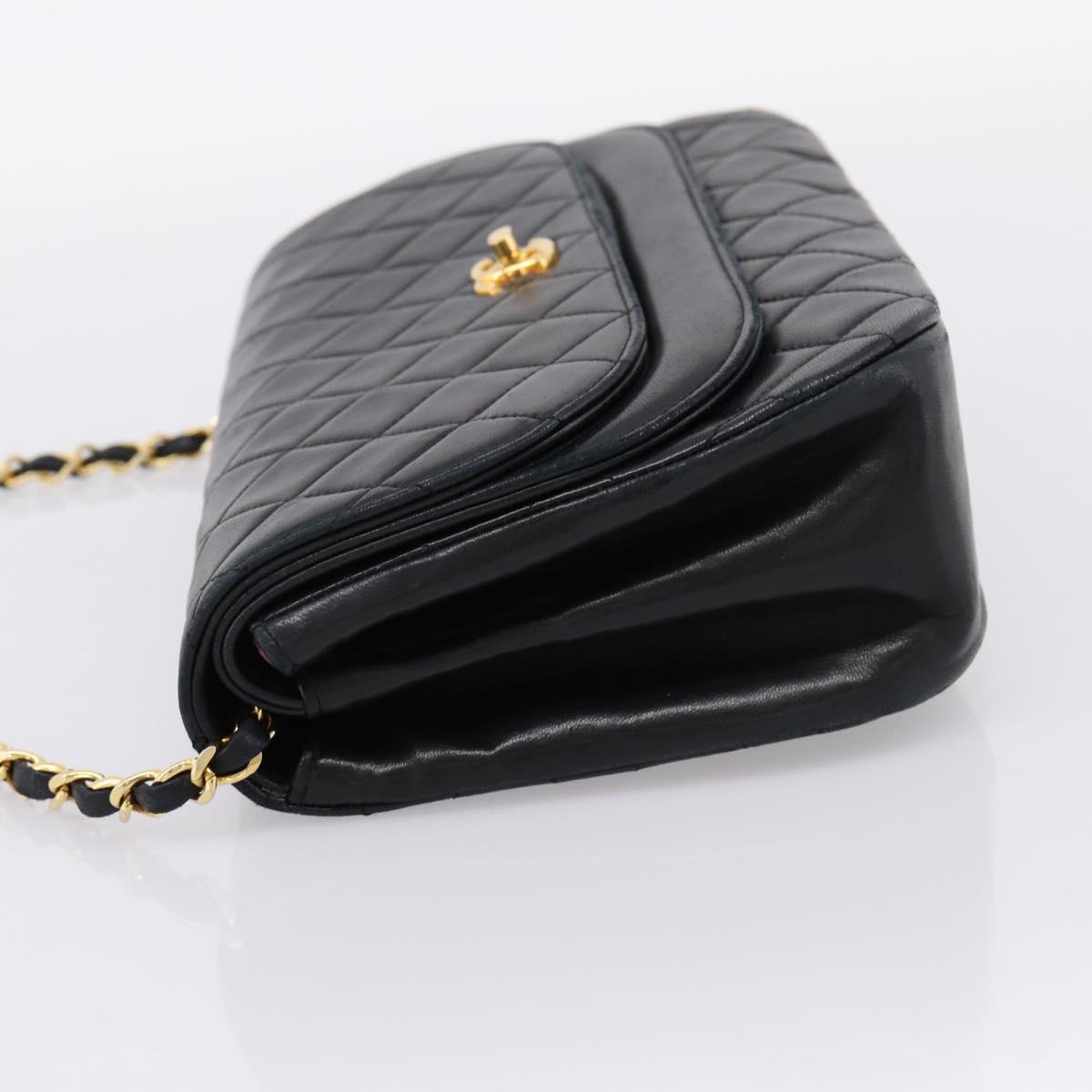 CHANEL Matelasse Chain Shoulder Bag Lamb Skin Black Gold CC Auth 203454V