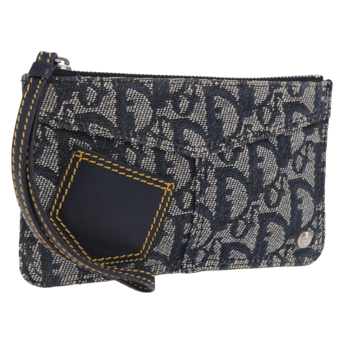Christian Dior Trotter Canvas Pouch Navy Silver Auth 203455A