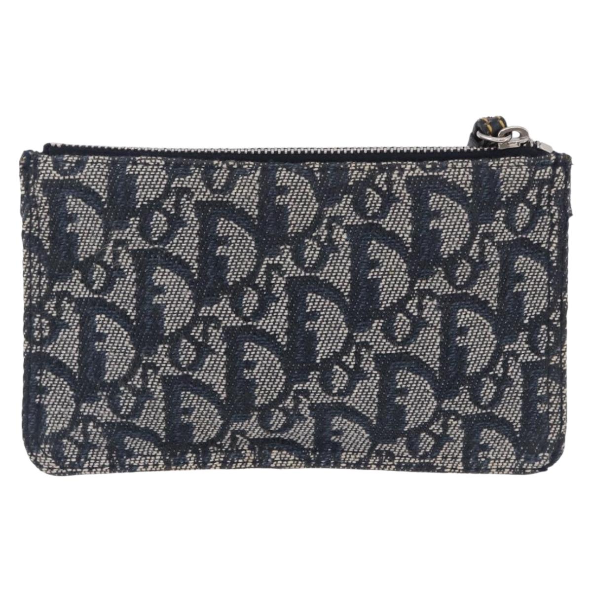 Christian Dior Trotter Canvas Pouch Navy Silver Auth 203455A