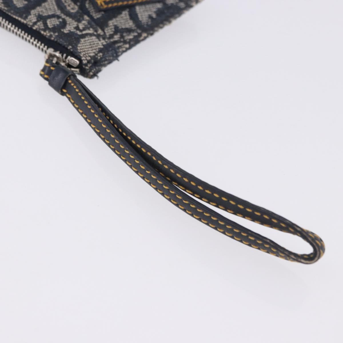 Christian Dior Trotter Canvas Pouch Navy Silver Auth 203455A