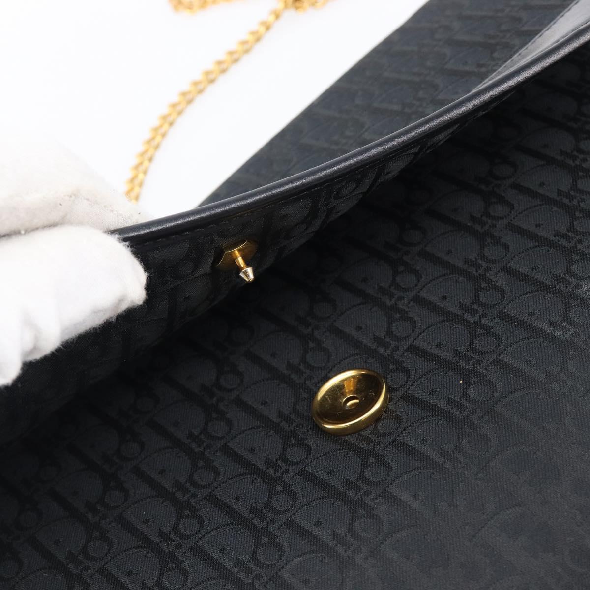 Christian Dior Trotter Canvas Chain Shoulder Bag Black Gold Auth 203456