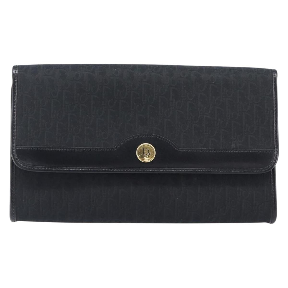 Christian Dior Trotter Canvas Chain Shoulder Bag Black Gold Auth 203456
