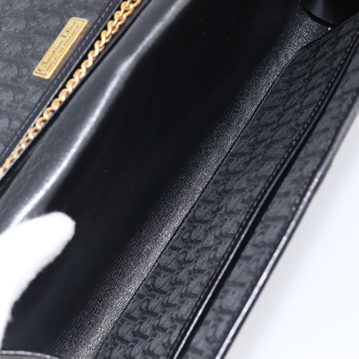 Christian Dior Trotter Canvas Chain Shoulder Bag Black Gold Auth 203456