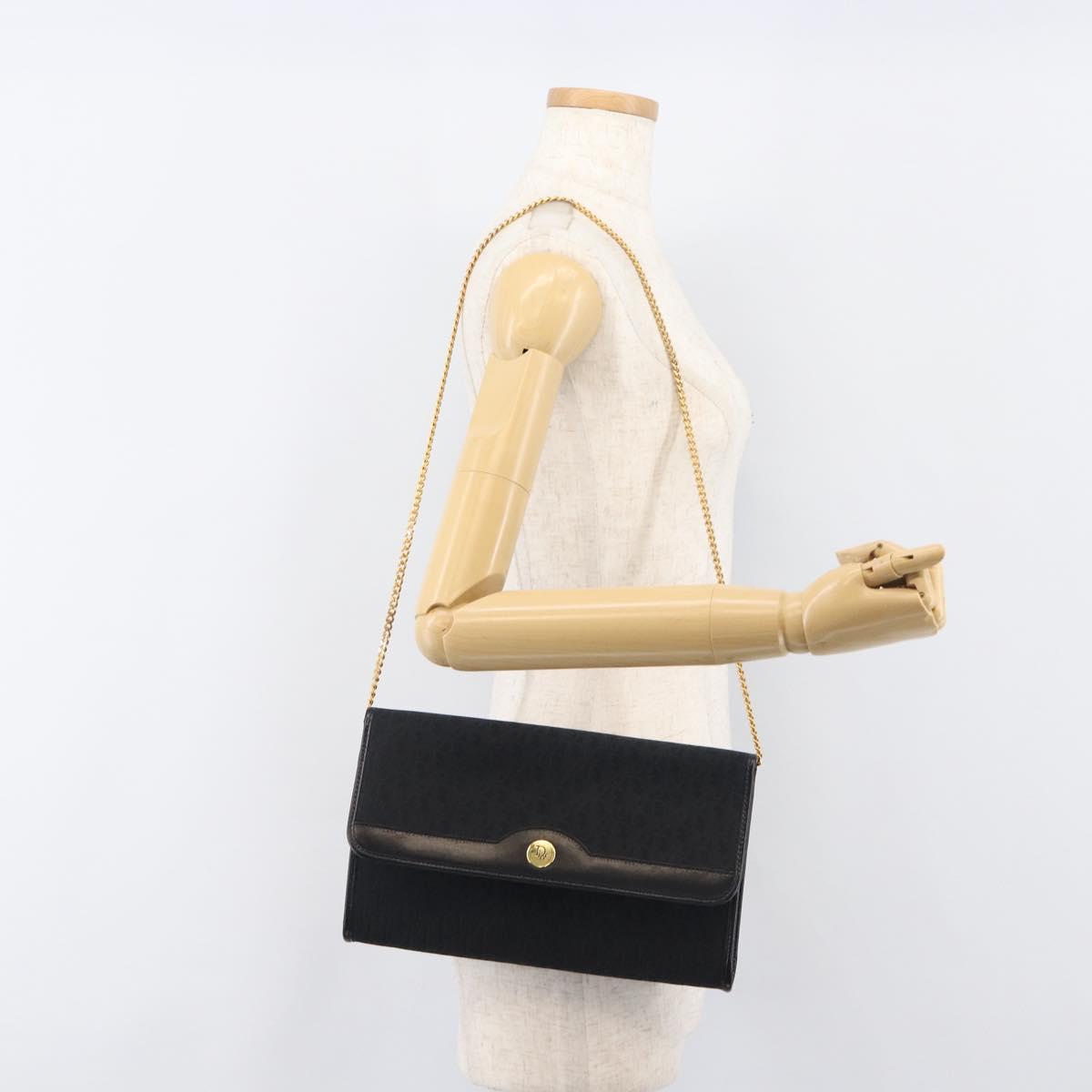 Christian Dior Trotter Canvas Chain Shoulder Bag Black Gold Auth 203456