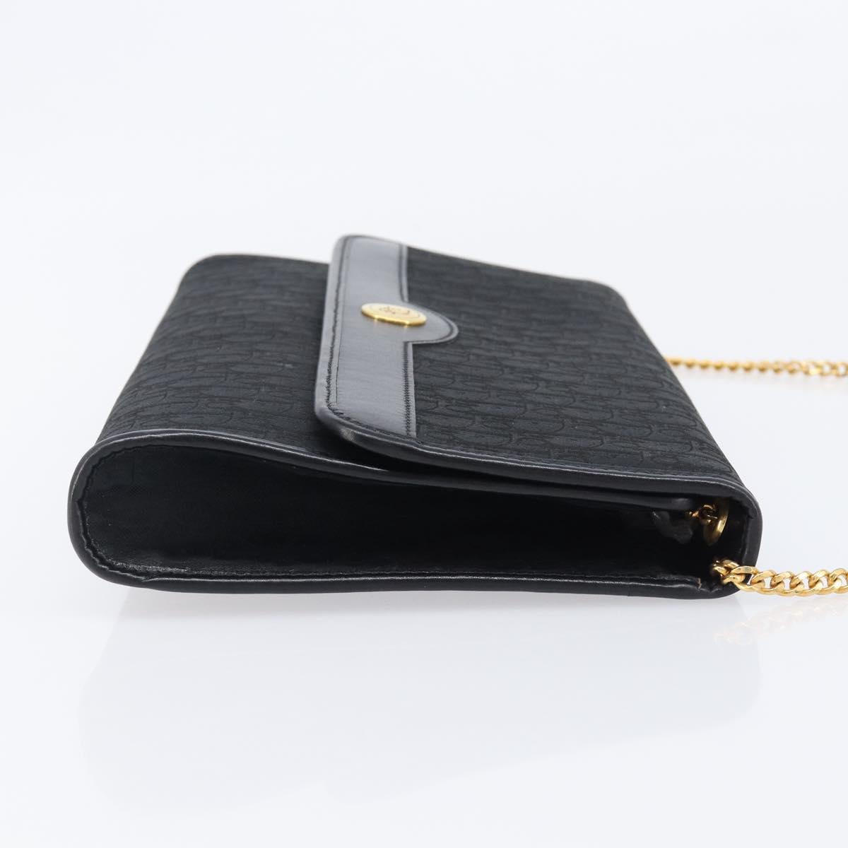 Christian Dior Trotter Canvas Chain Shoulder Bag Black Gold Auth 203456