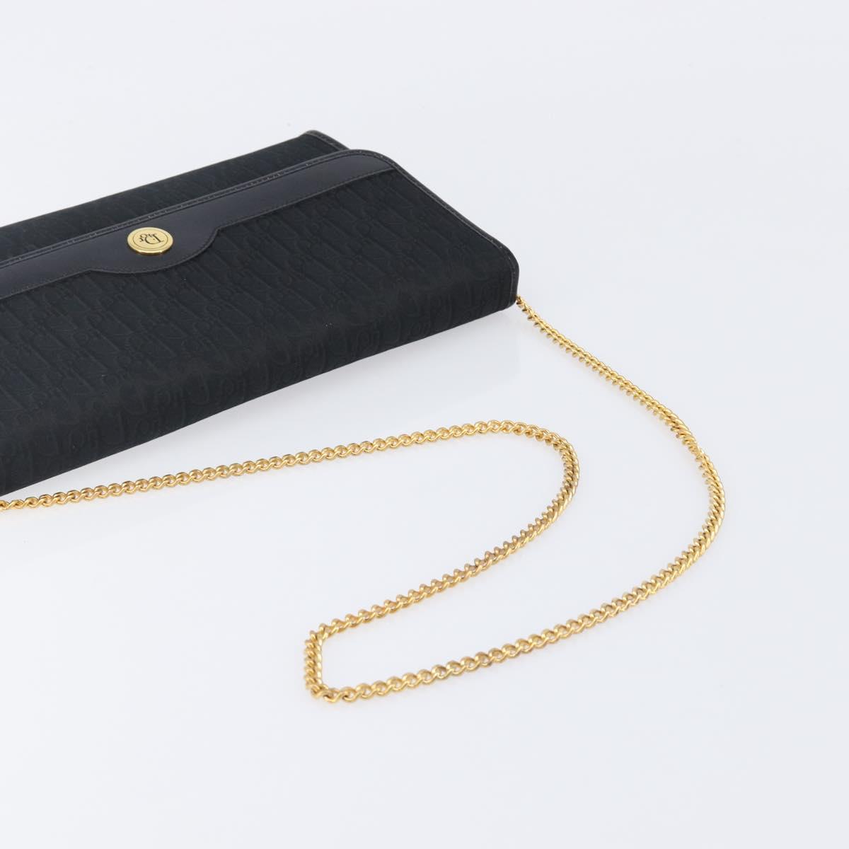 Christian Dior Trotter Canvas Chain Shoulder Bag Black Gold Auth 203456