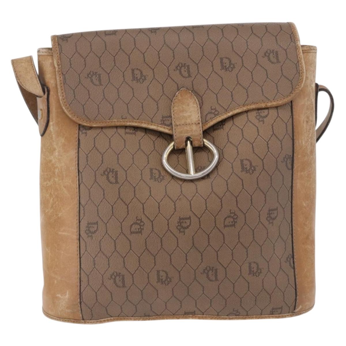 Christian Dior Honeycomb Canvas Shoulder Bag PVC Beige Gold Auth 203461