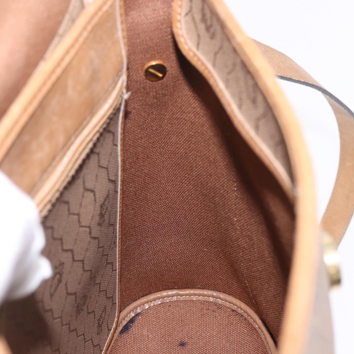 Christian Dior Honeycomb Canvas Shoulder Bag PVC Beige Gold Auth 203461