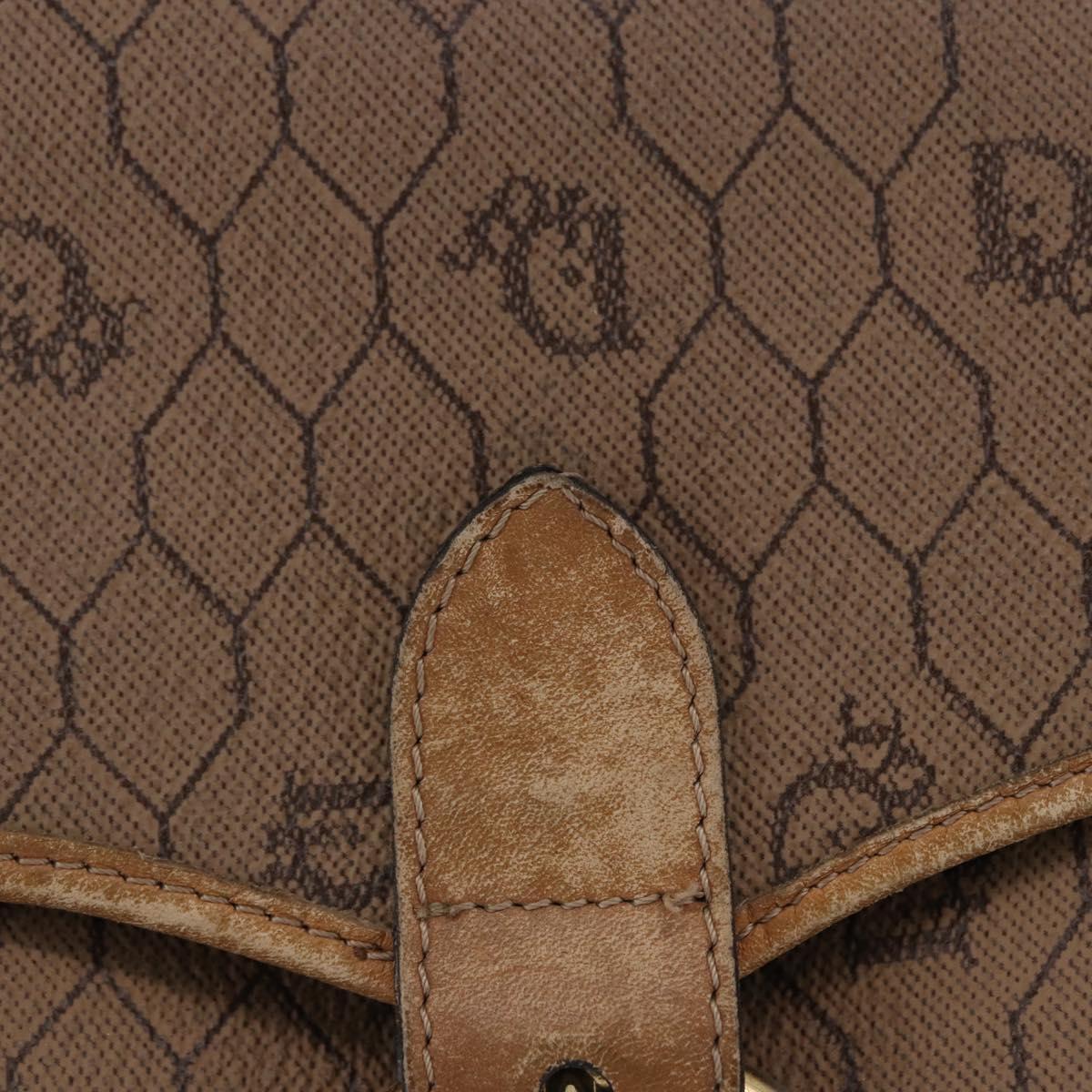 Christian Dior Honeycomb Canvas Shoulder Bag PVC Beige Gold Auth 203461