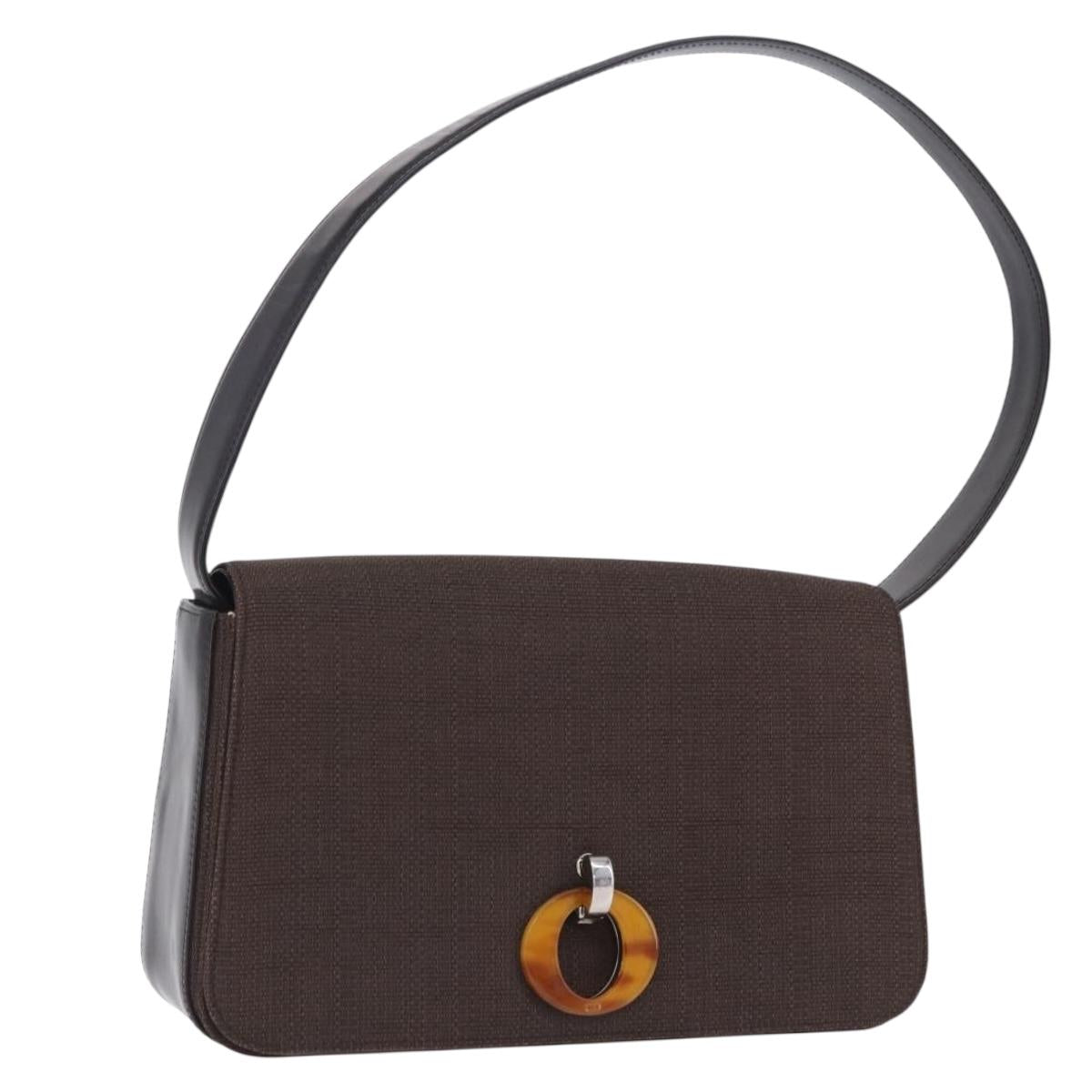 Christian Dior Shoulder Bag Canvas Brown Silver Auth 203462A