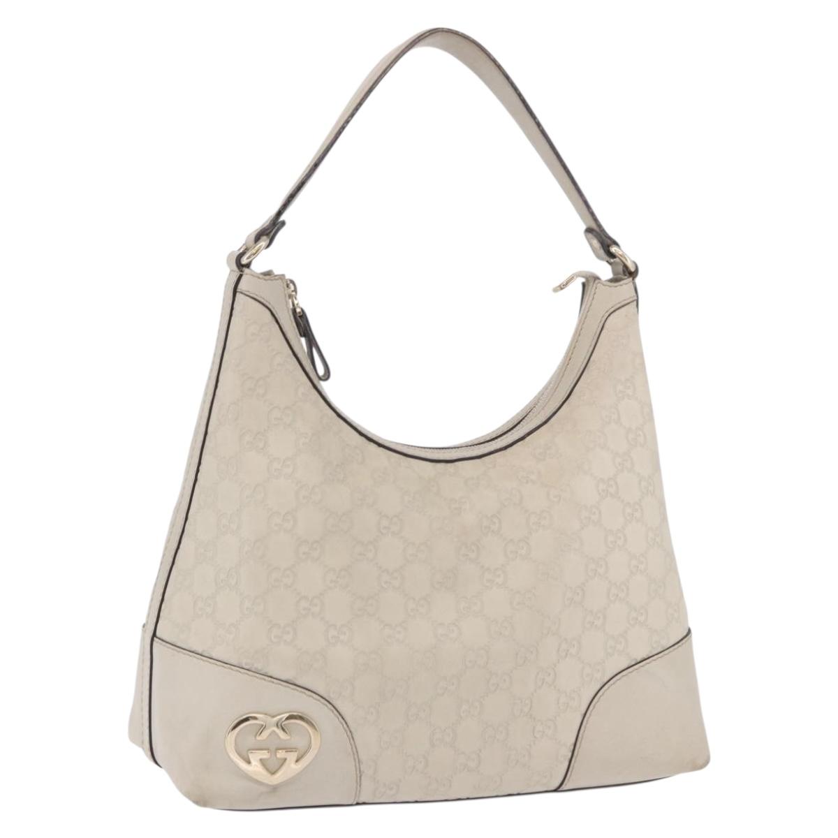 GUCCI GG Canvas Guccissima Shoulder Bag Leather Ivory Gold 257070 Auth 203463A