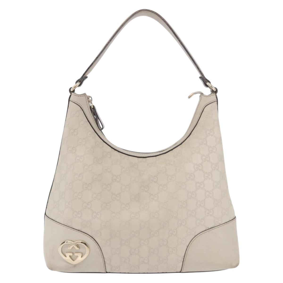 GUCCI GG Canvas Guccissima Shoulder Bag Leather Ivory Gold 257070 Auth 203463A