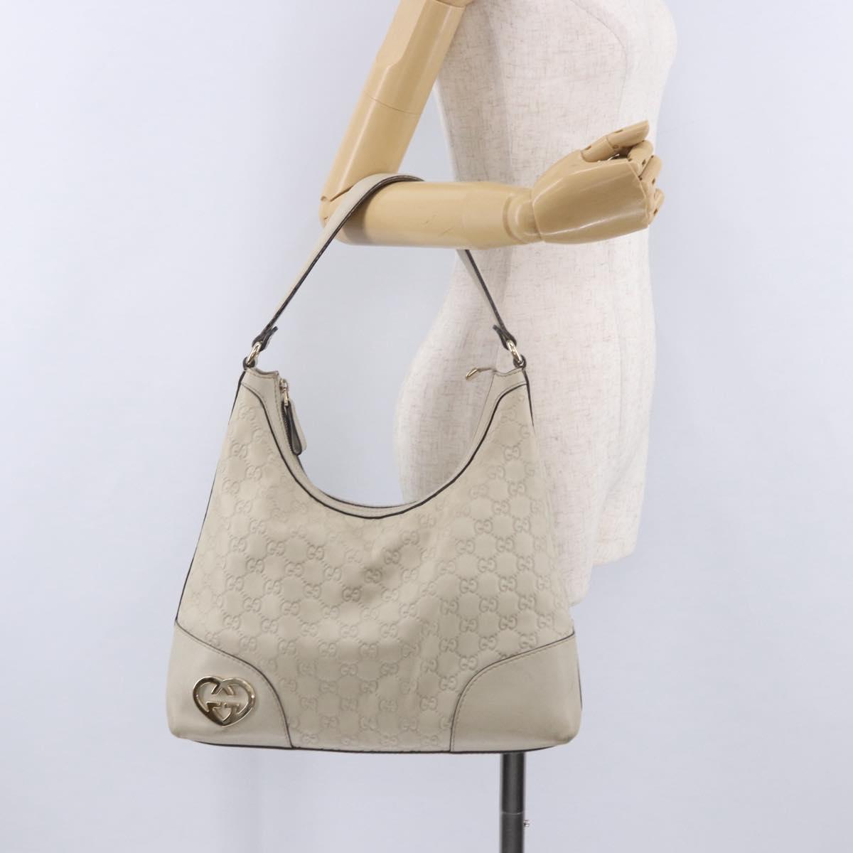 GUCCI GG Canvas Guccissima Shoulder Bag Leather Ivory Gold 257070 Auth 203463A