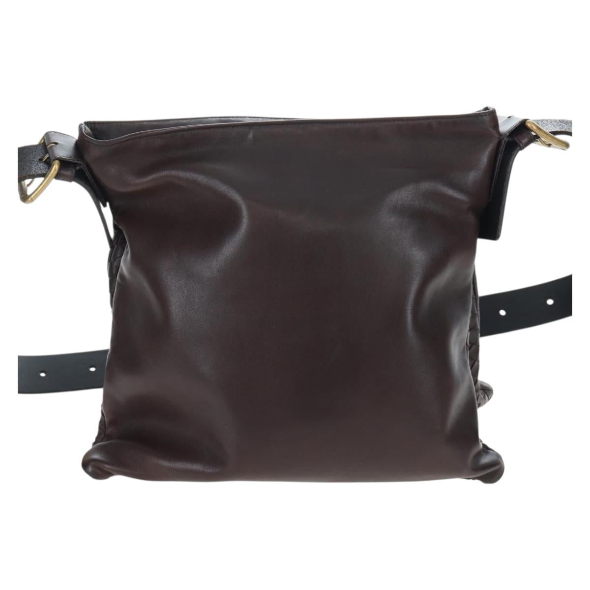 BOTTEGA VENETA INTRECCIATO Shoulder Bag Leather Brown Gold Auth 203468V