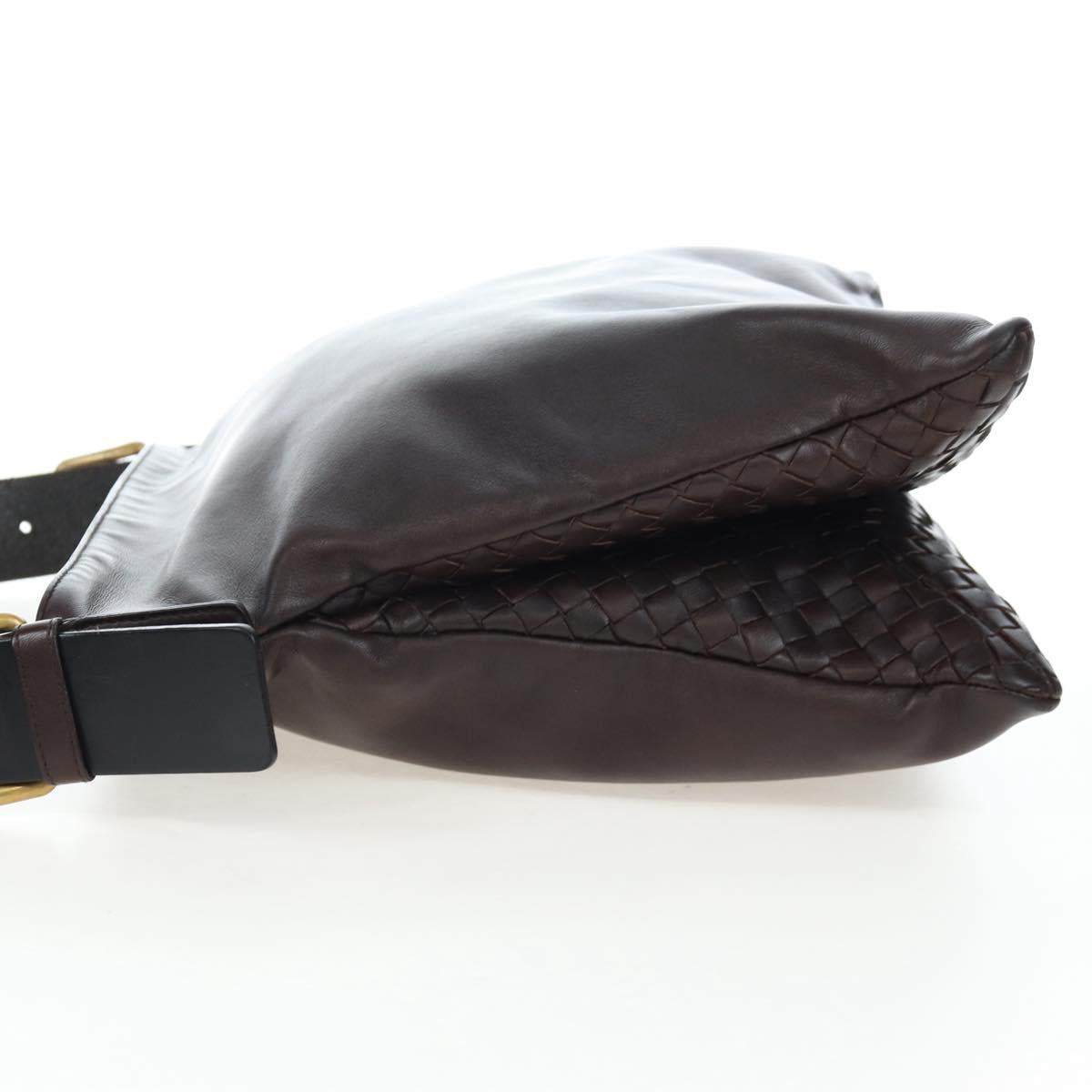 BOTTEGA VENETA INTRECCIATO Shoulder Bag Leather Brown Gold Auth 203468V