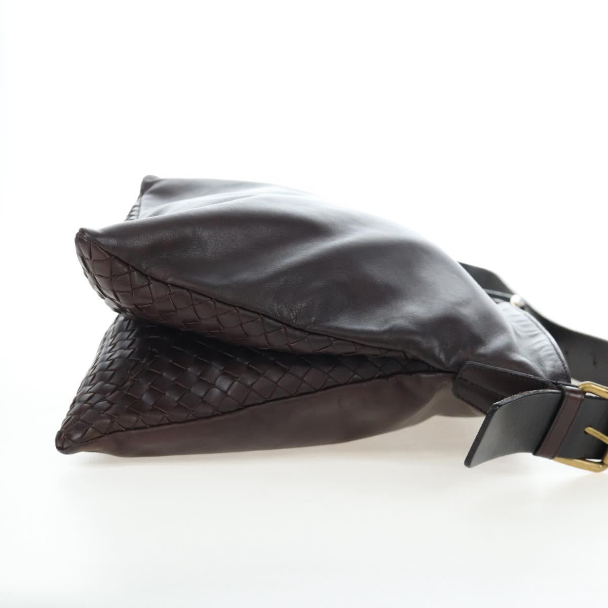 BOTTEGA VENETA INTRECCIATO Shoulder Bag Leather Brown Gold Auth 203468V
