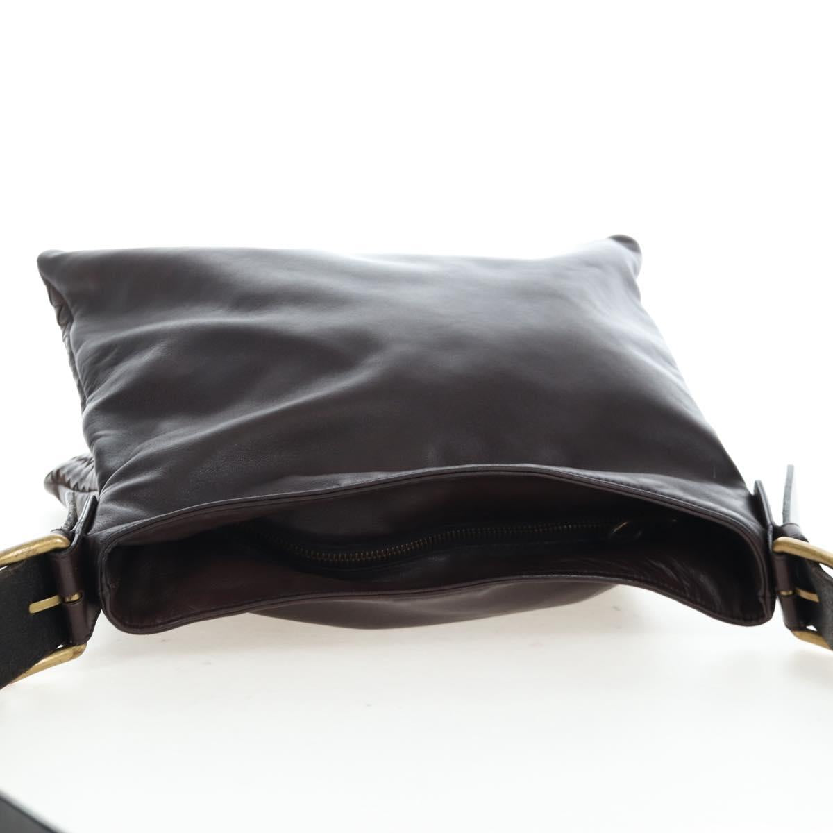 BOTTEGA VENETA INTRECCIATO Shoulder Bag Leather Brown Gold Auth 203468V