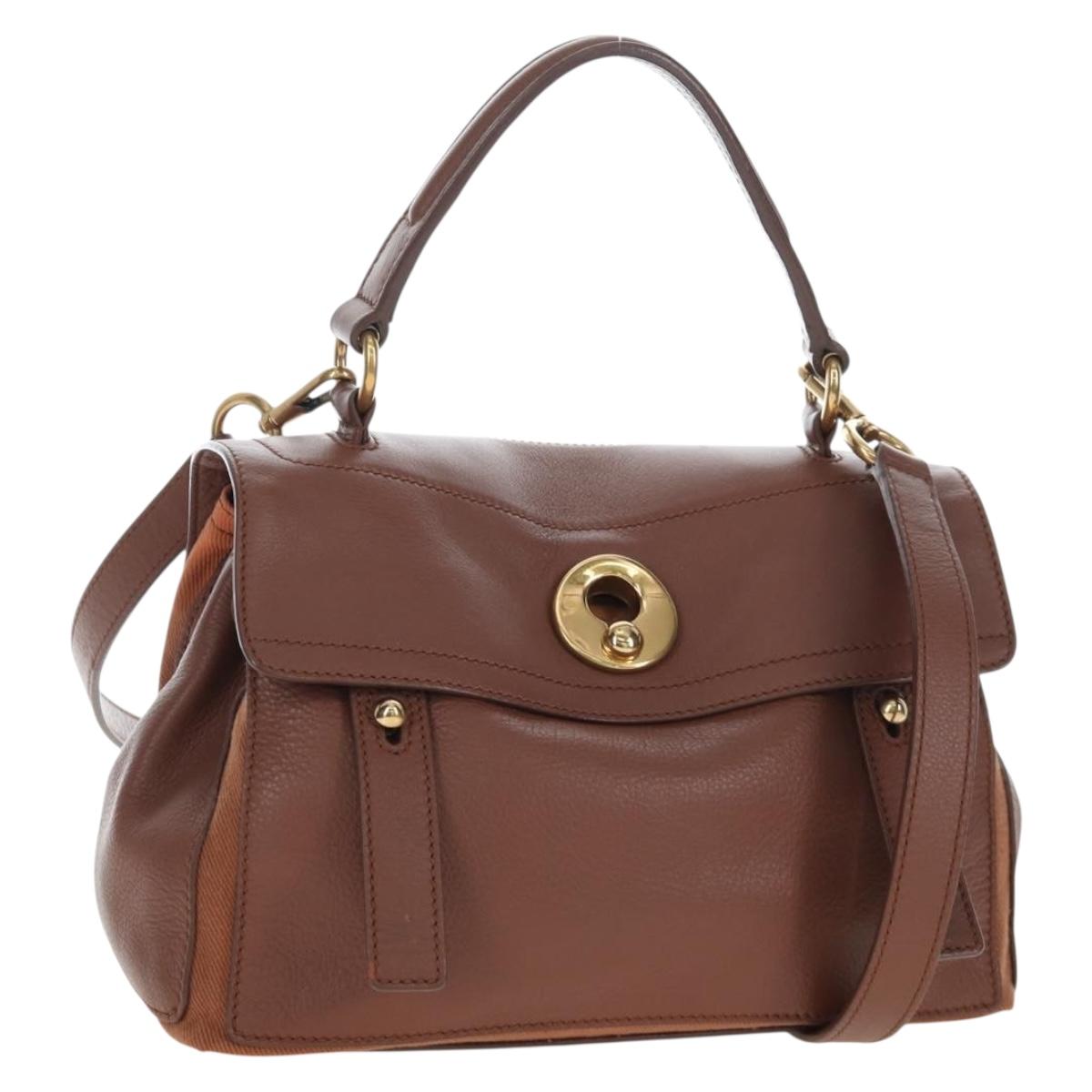 SAINT LAURENT Muse Toe Hand Bag Leather 2way Brown Gold 283761 Auth 203469V